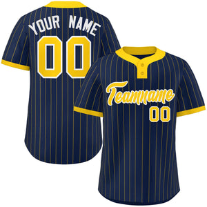 Custom Navy Gold Stripe Fashion Authentic Two-Button Baseball Jersey