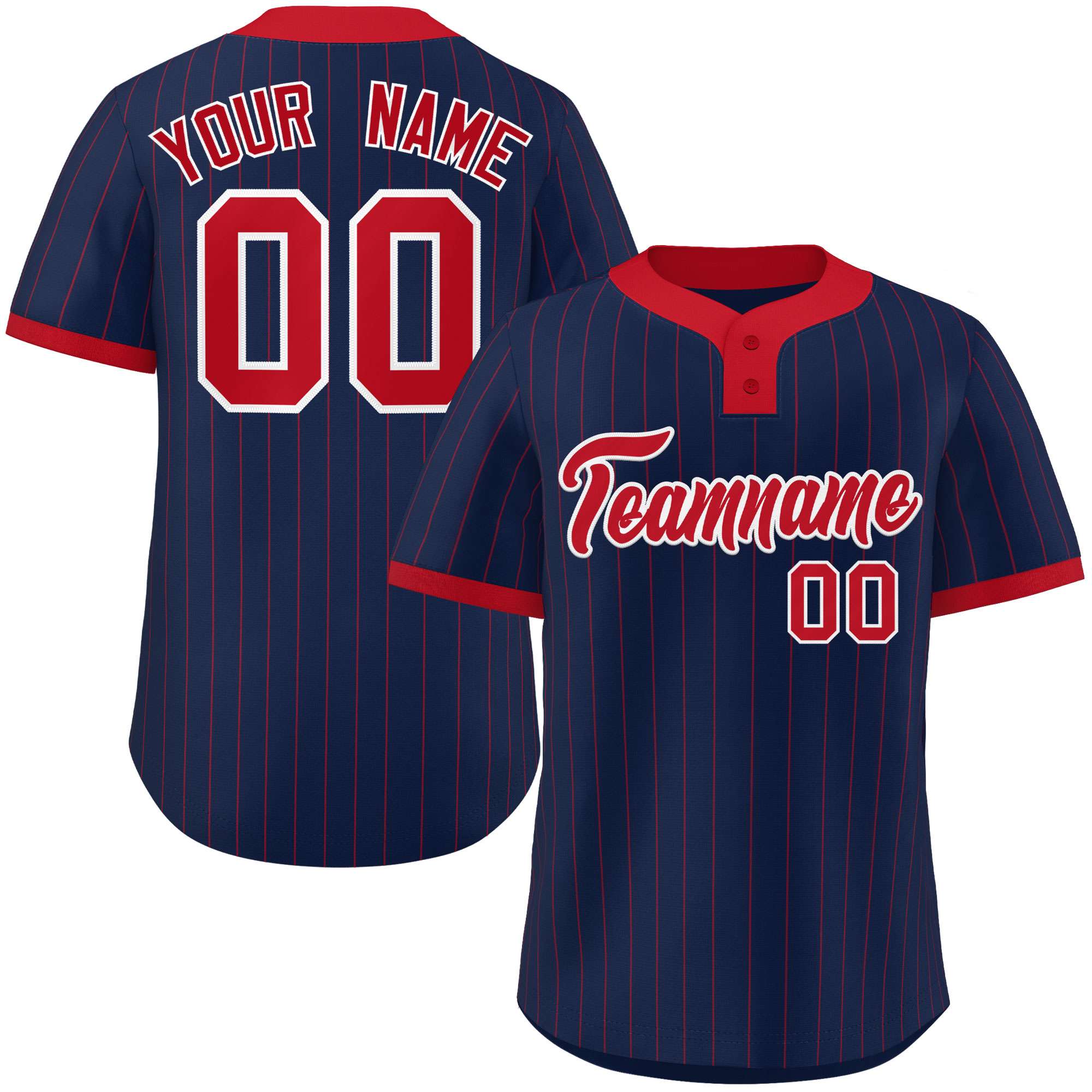 Custom Navy Red Stripe Fashion Authentic Two-Button Baseball Jersey