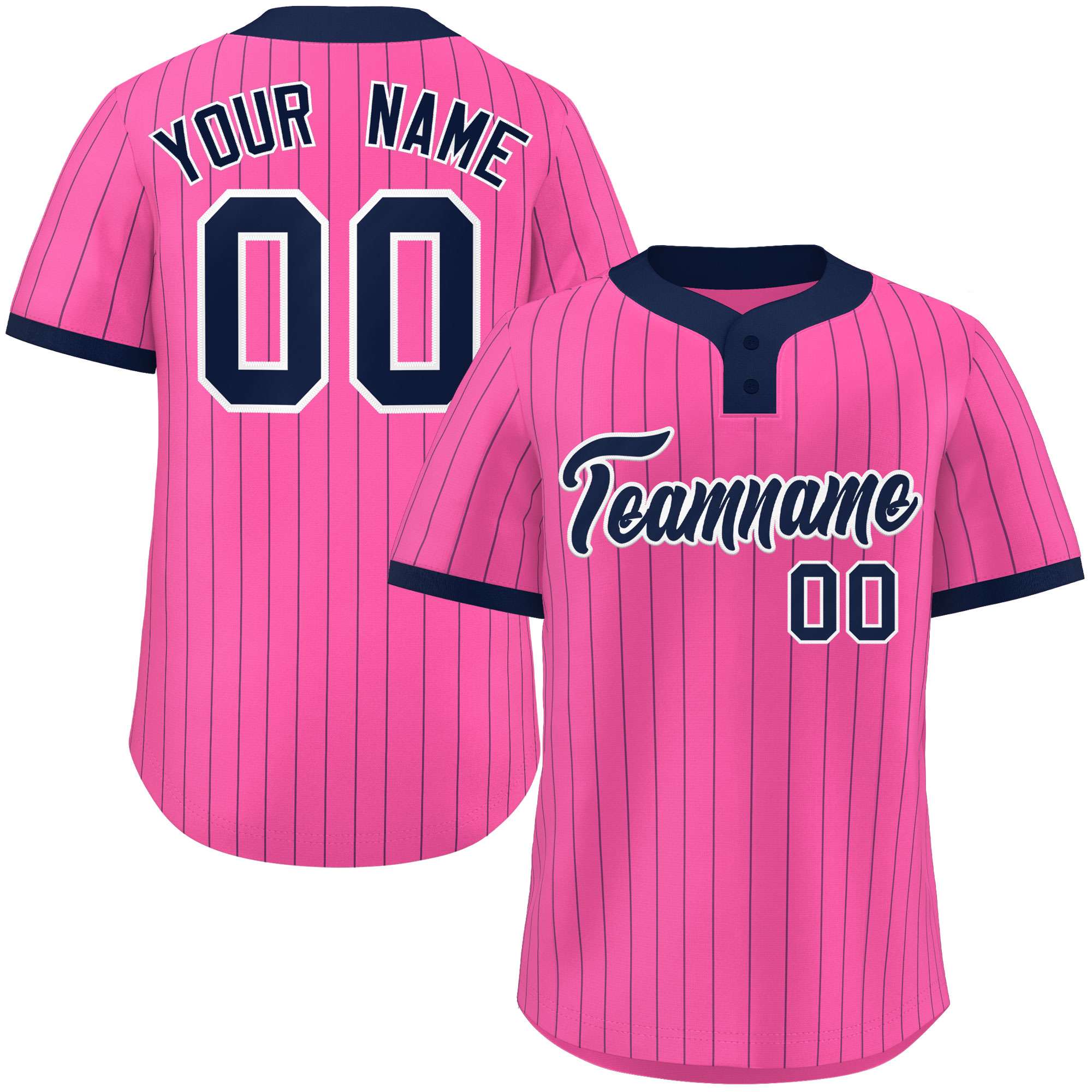 Custom Pink Navy Stripe Fashion Authentic Two-Button Baseball Jersey