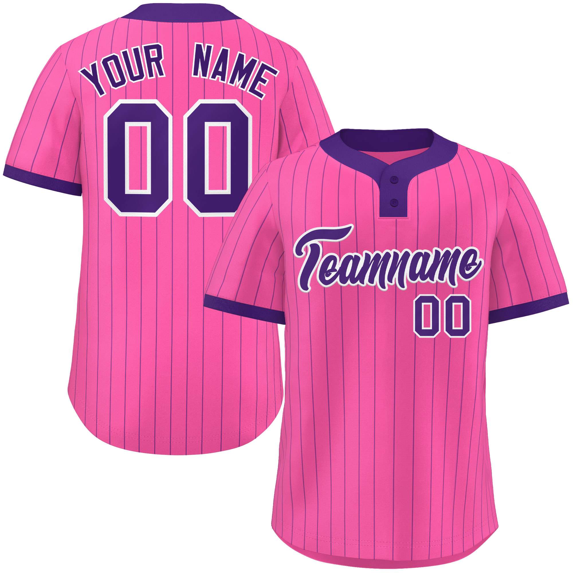 Custom Pink Purple Stripe Fashion Authentic Two-Button Baseball Jersey