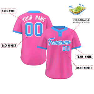 Custom Pink Powder Blue Stripe Fashion Authentic Two-Button Baseball Jersey