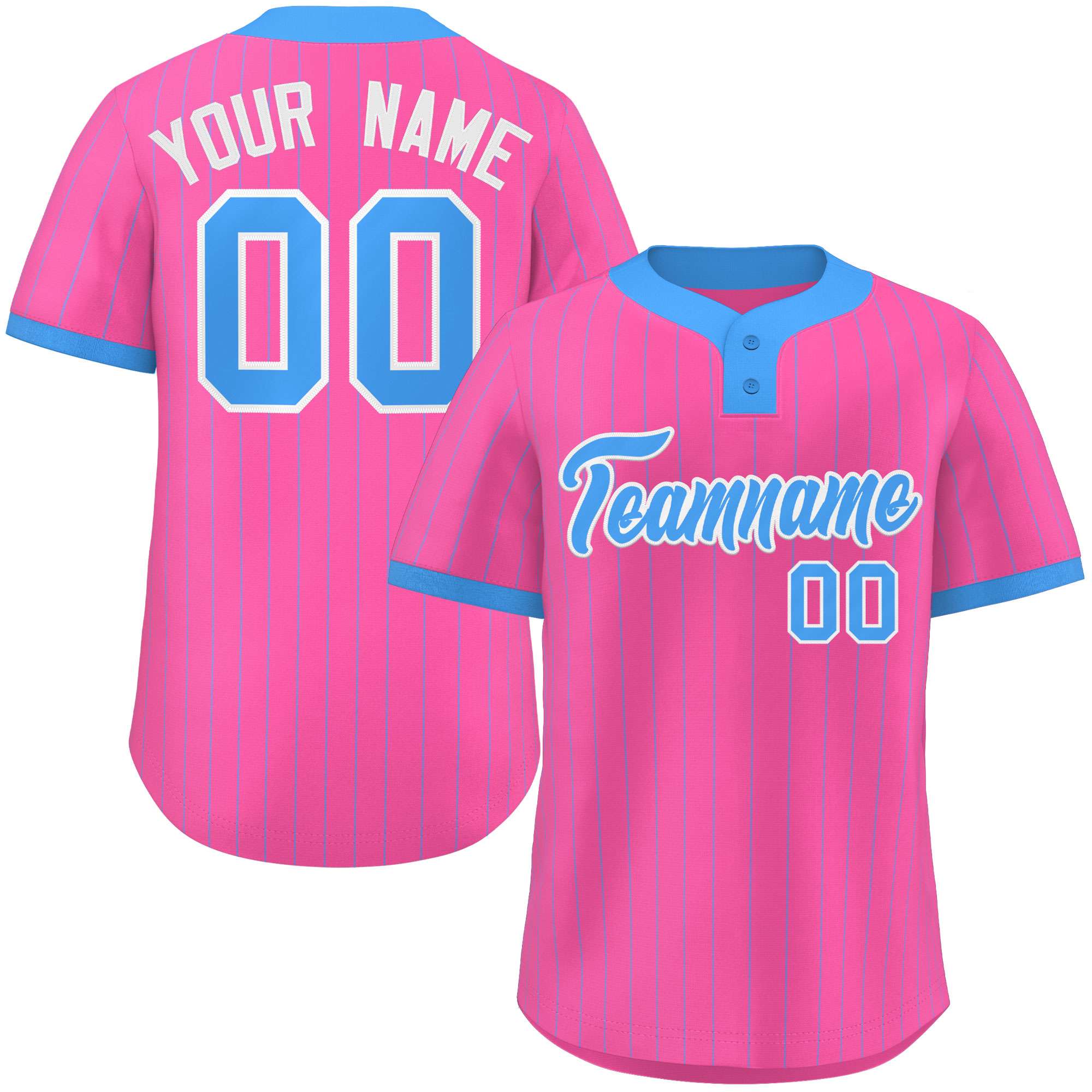 Custom Pink Powder Blue Stripe Fashion Authentic Two-Button Baseball Jersey