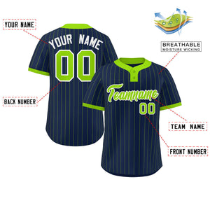 Custom Navy Neon Green Stripe Fashion Authentic Two-Button Baseball Jersey