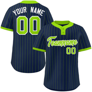 Custom Navy Neon Green Stripe Fashion Authentic Two-Button Baseball Jersey