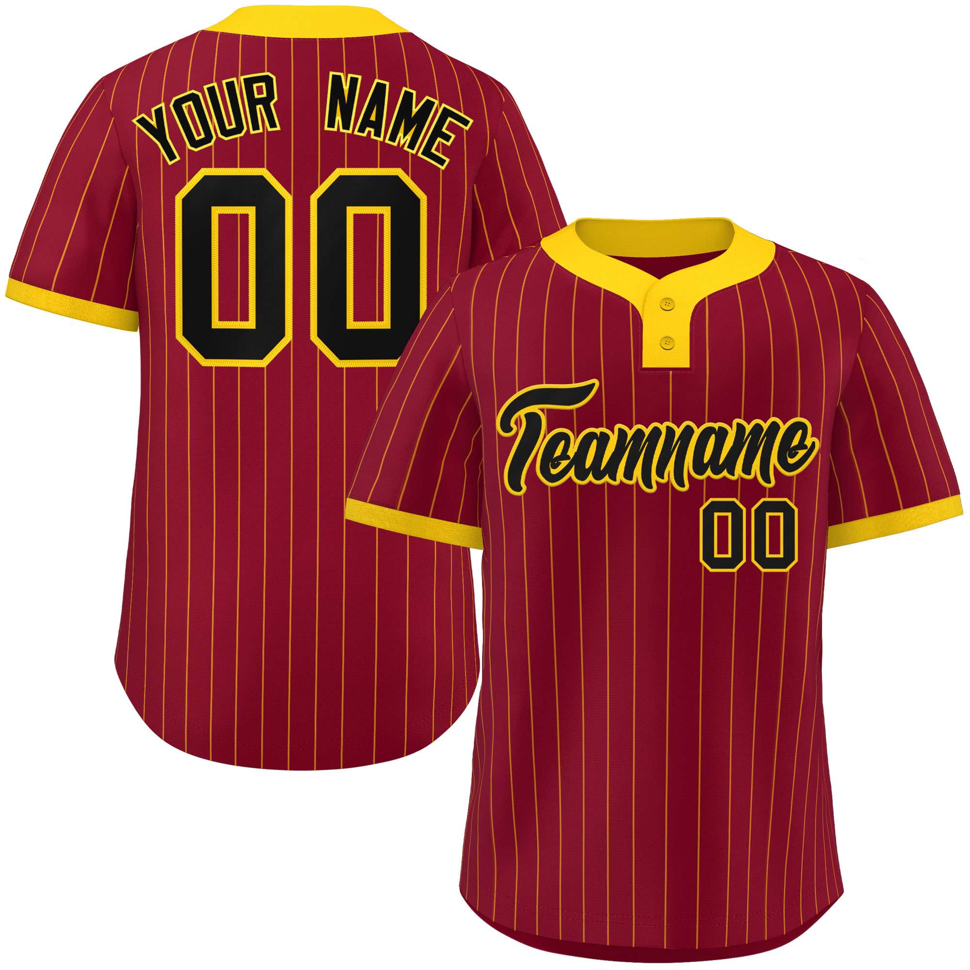 Custom Crimson Gold Stripe Fashion Authentic Two-Button Baseball Jersey