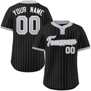 Custom Black Gray Stripe Fashion Authentic Two-Button Baseball Jersey