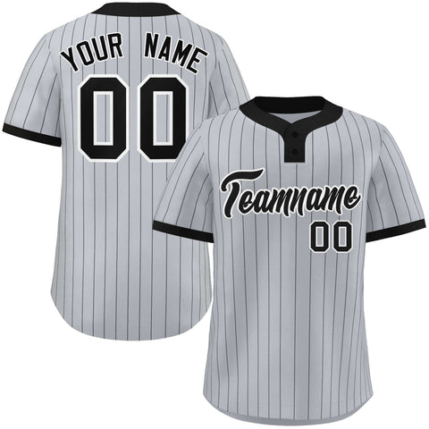 Custom Gray Black Stripe Fashion Authentic Two-Button Baseball Jersey