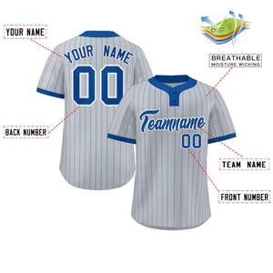 Custom Gray Royal Stripe Fashion Authentic Two-Button Baseball Jersey