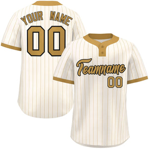 Custom Cream Old Gold Stripe Fashion Authentic Two-Button Baseball Jersey