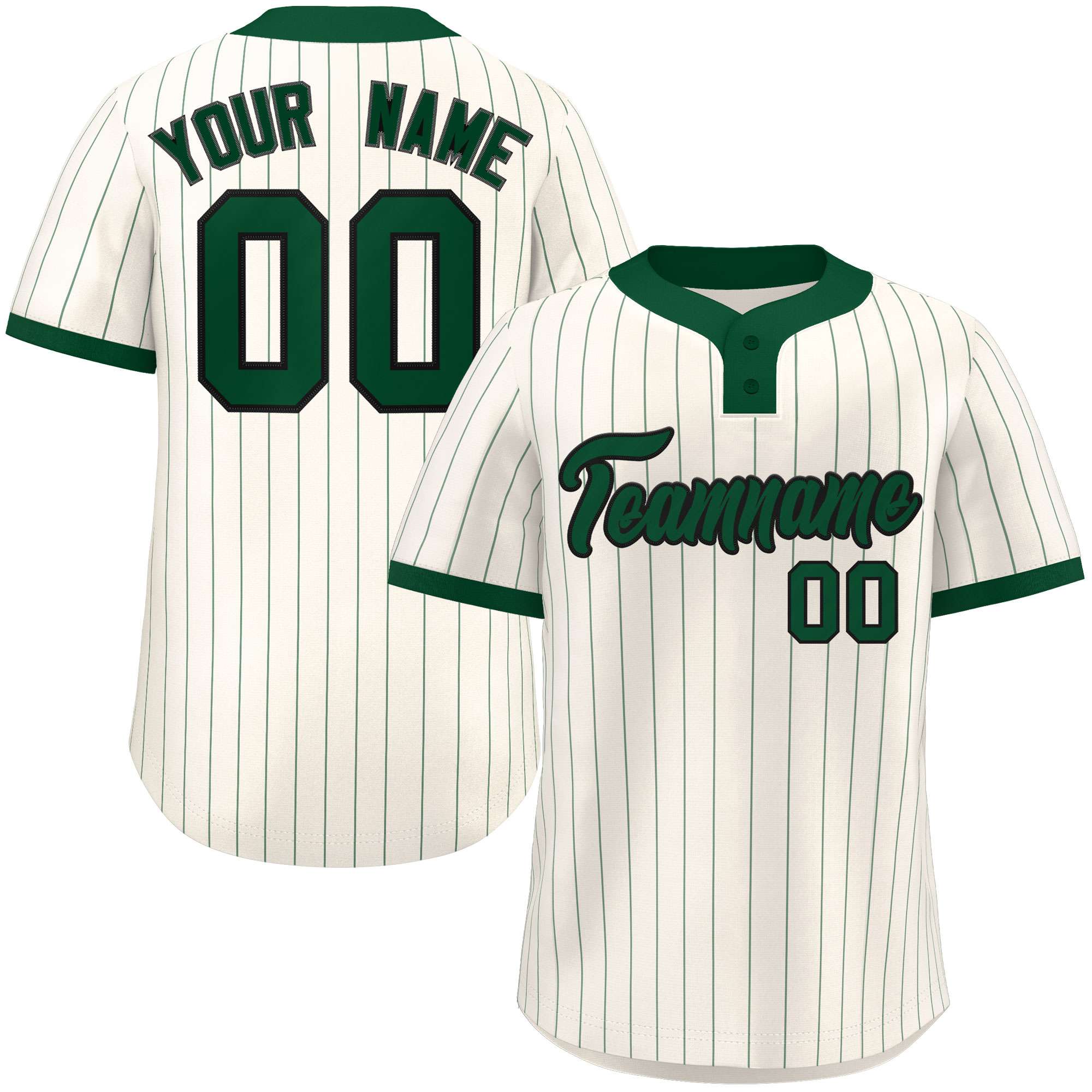 Custom Cream Green Stripe Fashion Authentic Two-Button Baseball Jersey