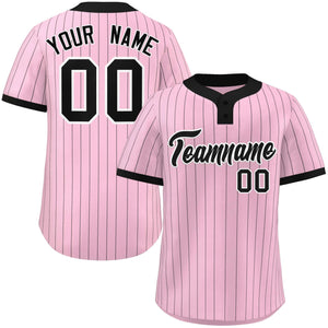 Custom Light Pink Black Stripe Fashion Authentic Two-Button Baseball Jersey