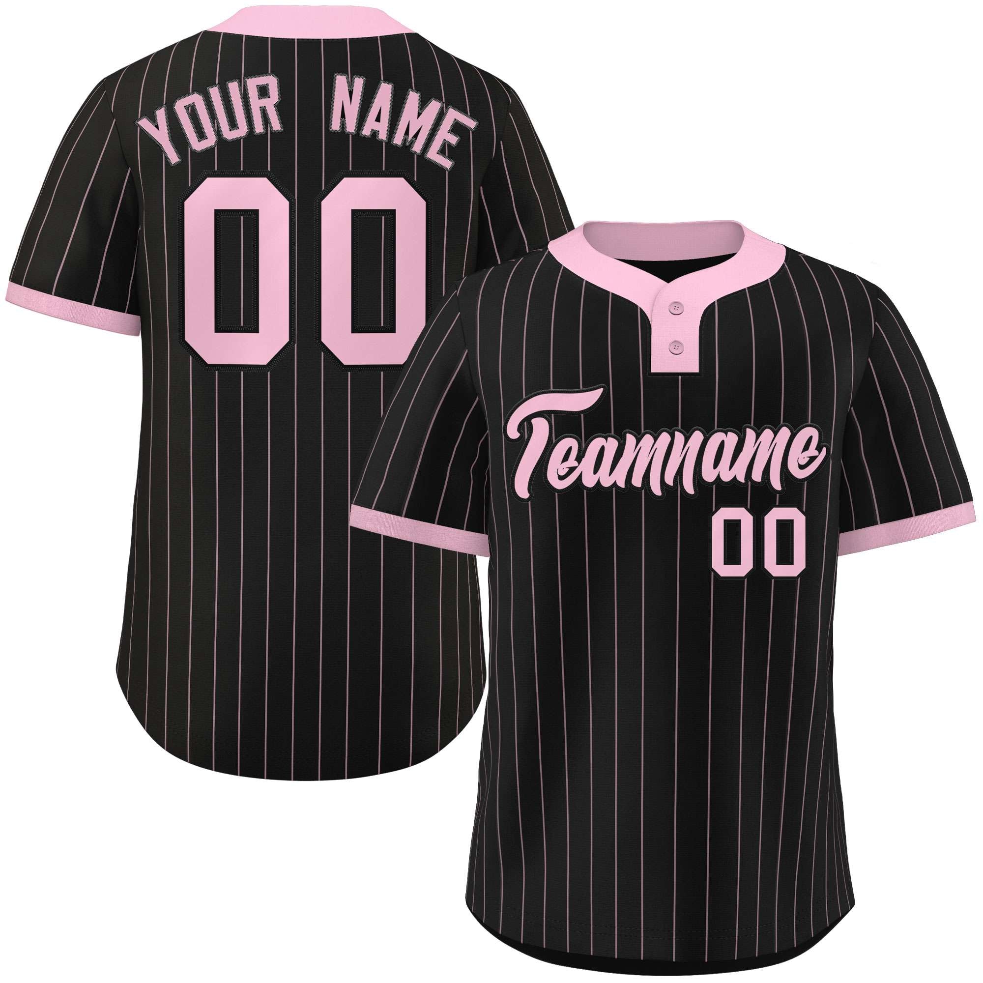 Custom Black Light Pink Stripe Fashion Authentic Two-Button Baseball Jersey