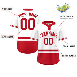 Custom White Red Color Block Personalized Authentic Two-Button Baseball Jersey