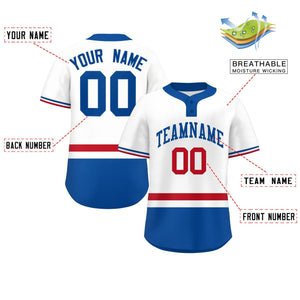 Custom White Red-Royal Color Block Personalized Authentic Two-Button Baseball Jersey