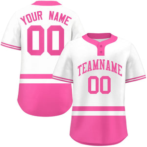 Custom White Pink Color Block Personalized Authentic Two-Button Baseball Jersey