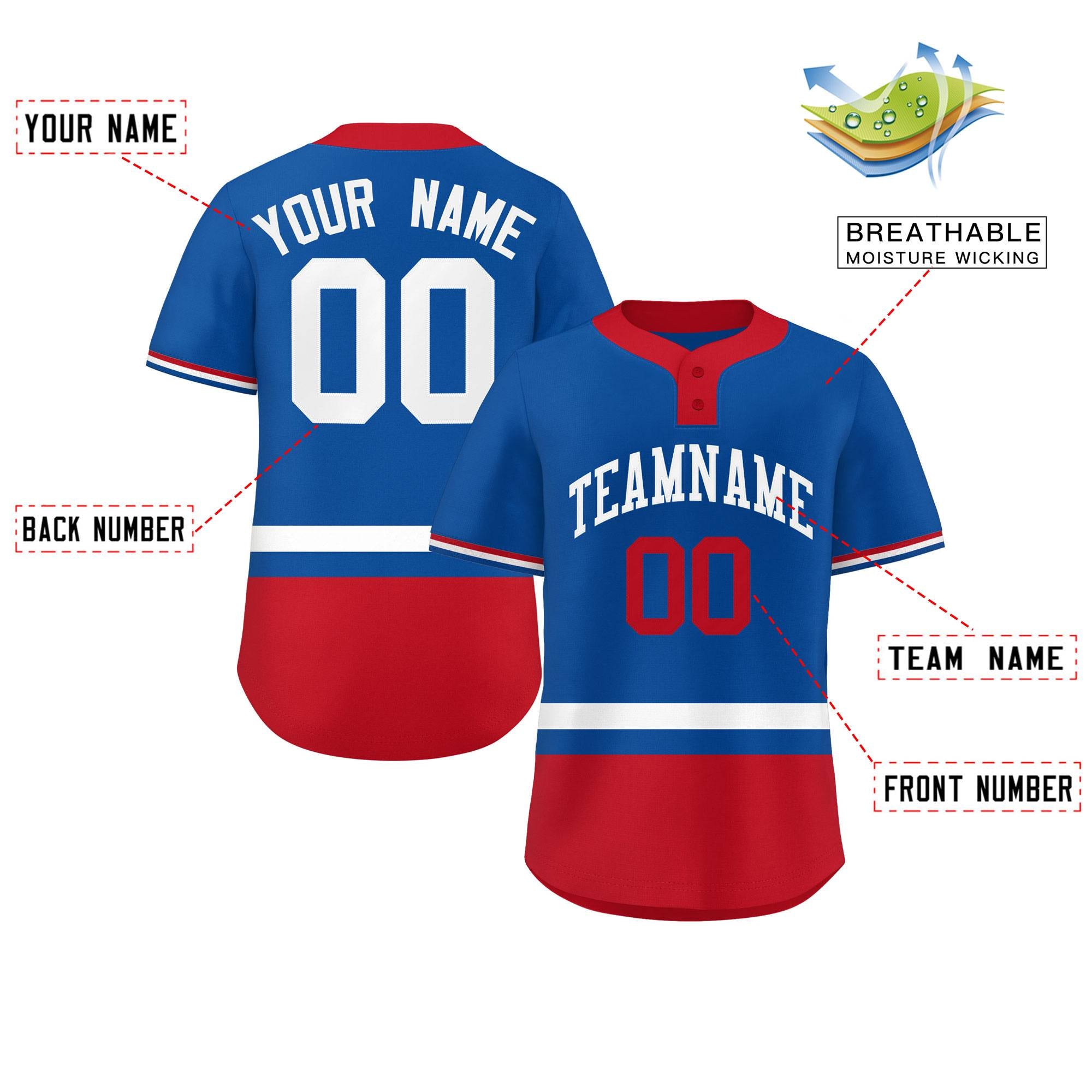 Custom Royal White-Red Color Block Personalized Authentic Two-Button Baseball Jersey