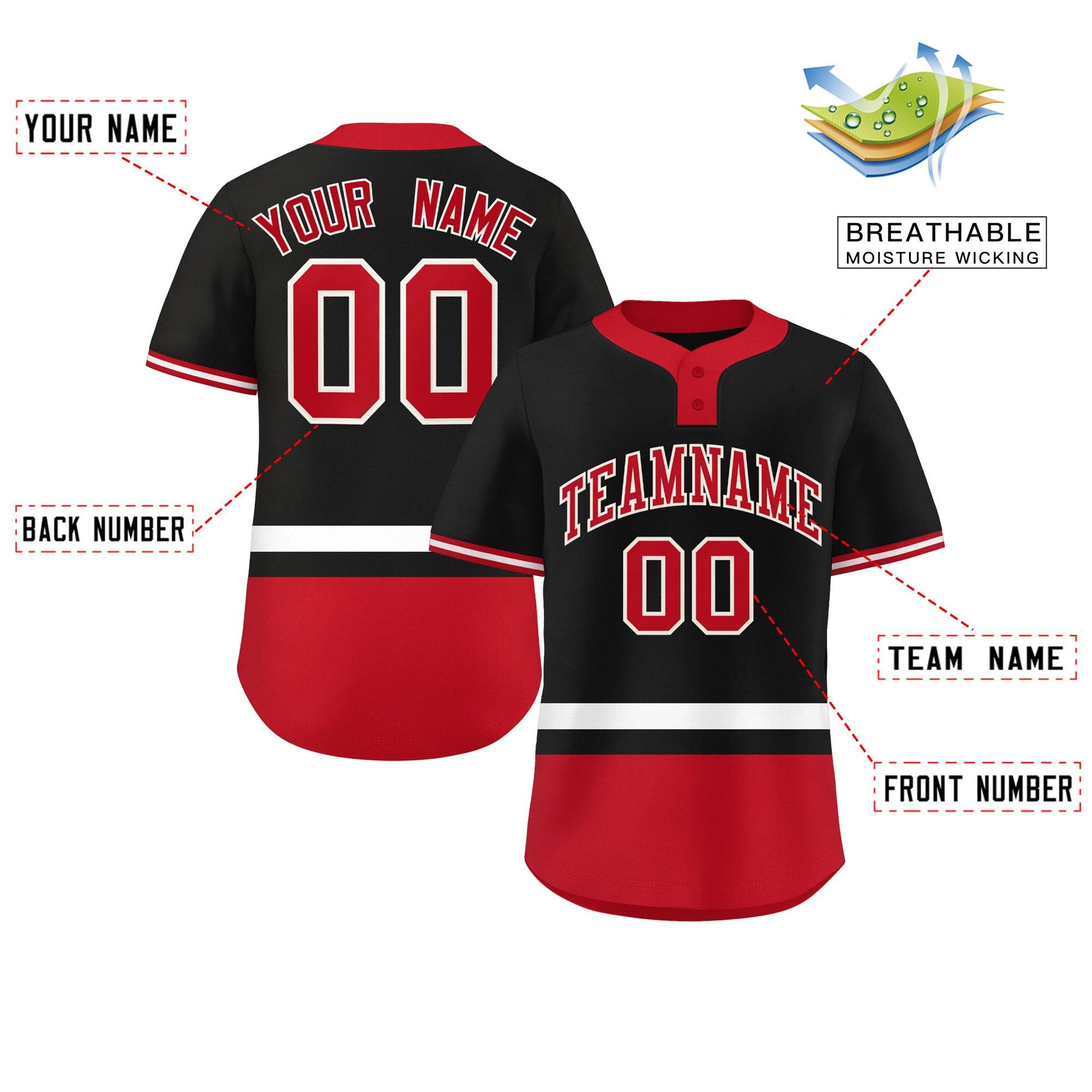 Custom Black White-Red Color Block Personalized Authentic Two-Button Baseball Jersey