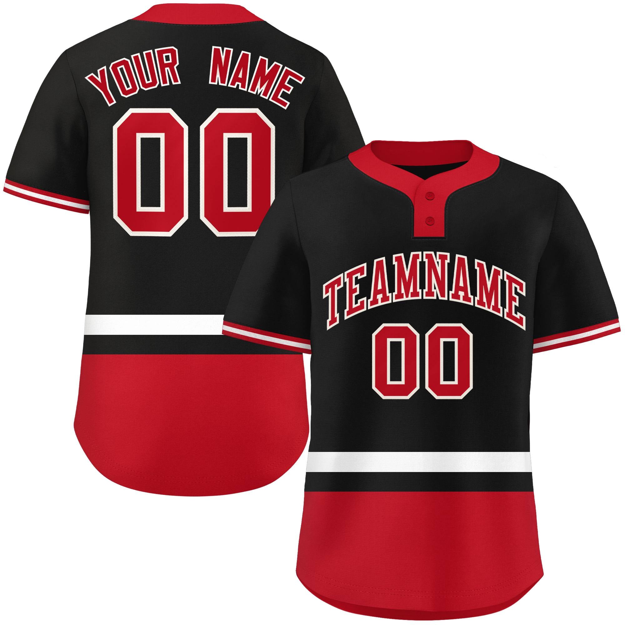 Custom Black White-Red Color Block Personalized Authentic Two-Button Baseball Jersey