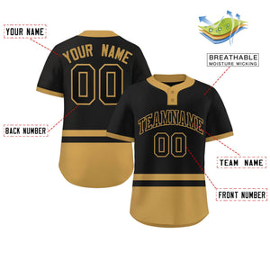 Custom Black Old Gold Color Block Personalized Authentic Two-Button Baseball Jersey