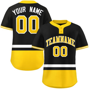 Custom Black White-Gold Color Block Personalized Authentic Two-Button Baseball Jersey