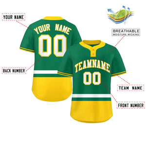 Custom Kelly Green White-Gold Color Block Personalized Authentic Two-Button Baseball Jersey