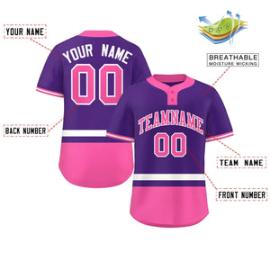 Custom Purple White-Pink Color Block Personalized Authentic Two-Button Baseball Jersey