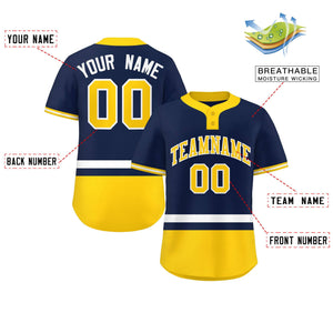 Custom Navy White-Gold Color Block Personalized Authentic Two-Button Baseball Jersey