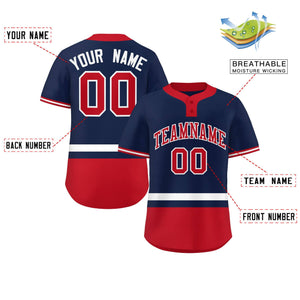 Custom Navy White-Red Color Block Personalized Authentic Two-Button Baseball Jersey