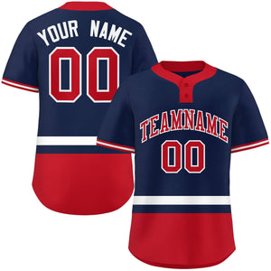 Custom Navy White-Red Color Block Personalized Authentic Two-Button Baseball Jersey