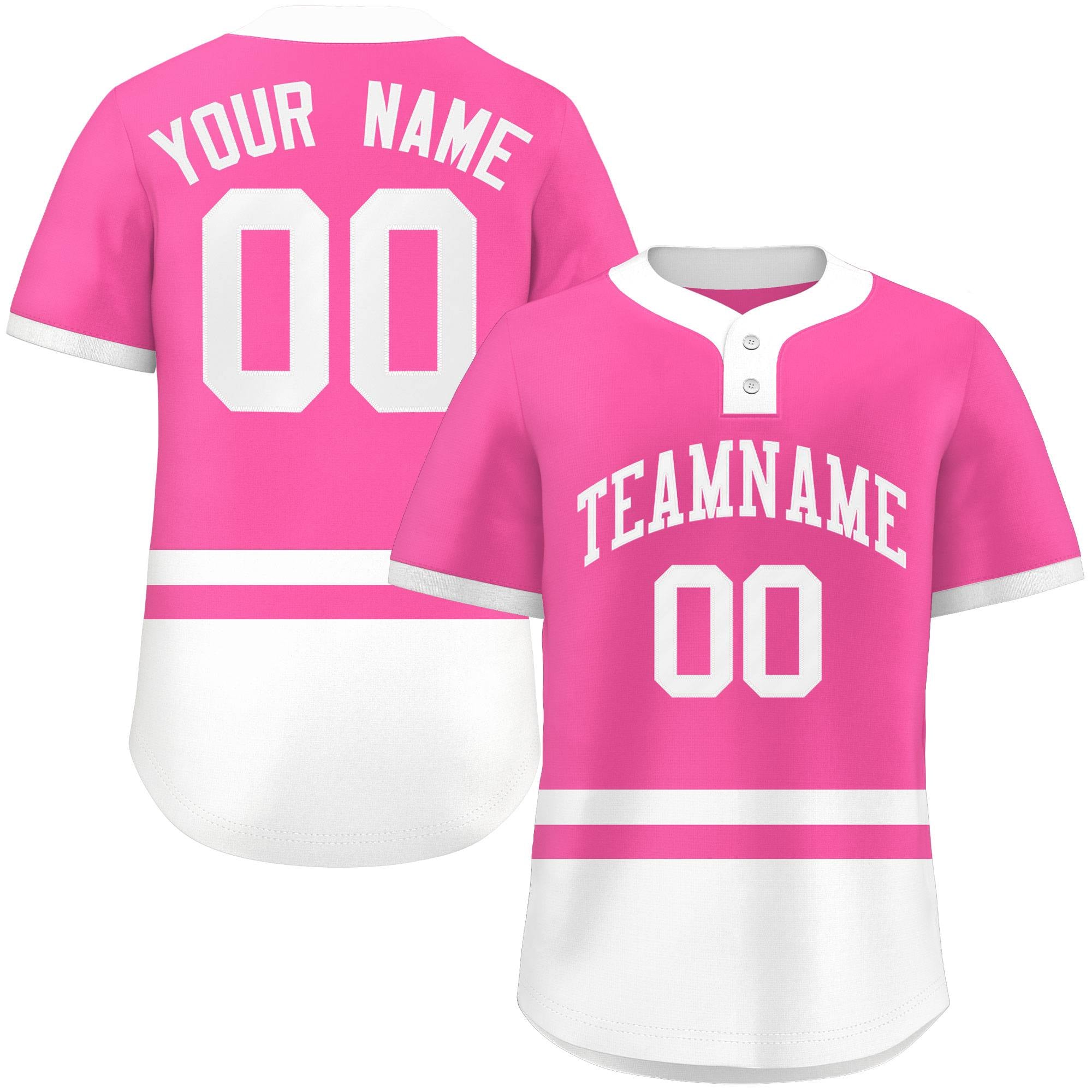 Custom Pink White Color Block Personalized Authentic Two-Button Baseball Jersey