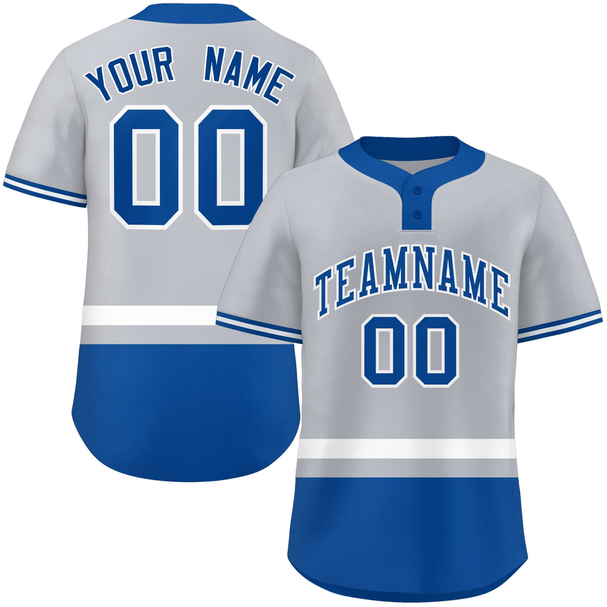 Custom Gray White-Royal Color Block Personalized Authentic Two-Button Baseball Jersey