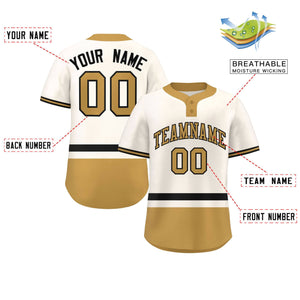 Custom Cream Black-Old Gold Color Block Personalized Authentic Two-Button Baseball Jersey