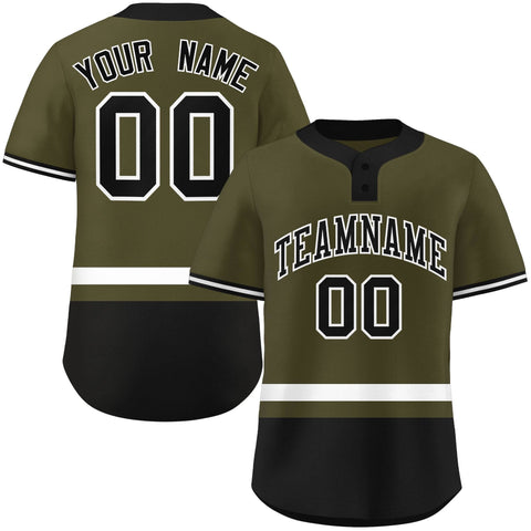Custom Olive White-Black Color Block Personalized Authentic Two-Button Baseball Jersey