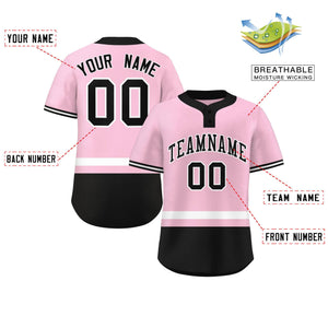 Custom Light Pink White-Black Color Block Personalized Authentic Two-Button Baseball Jersey