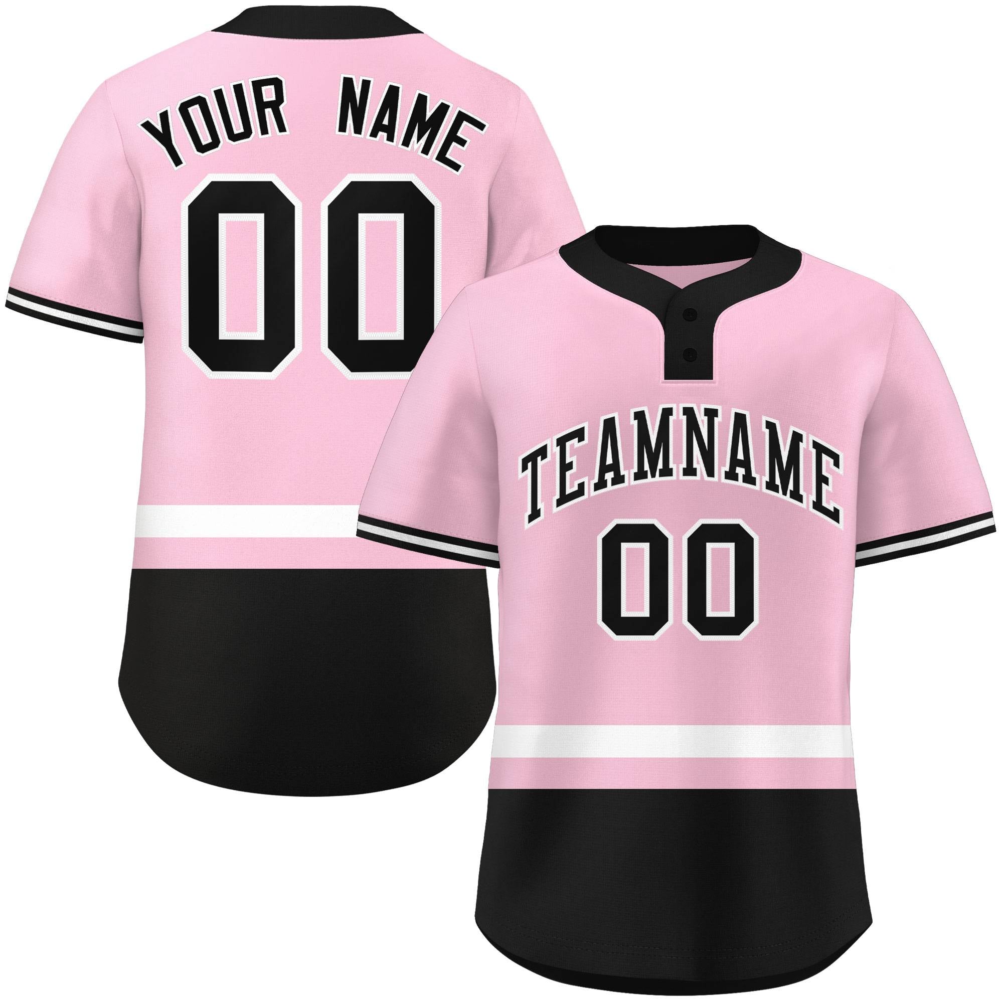 Custom Light Pink White-Black Color Block Personalized Authentic Two-Button Baseball Jersey