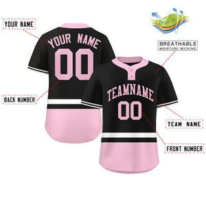 Custom Black White-Lt Pink Color Block Personalized Authentic Two-Button Baseball Jersey