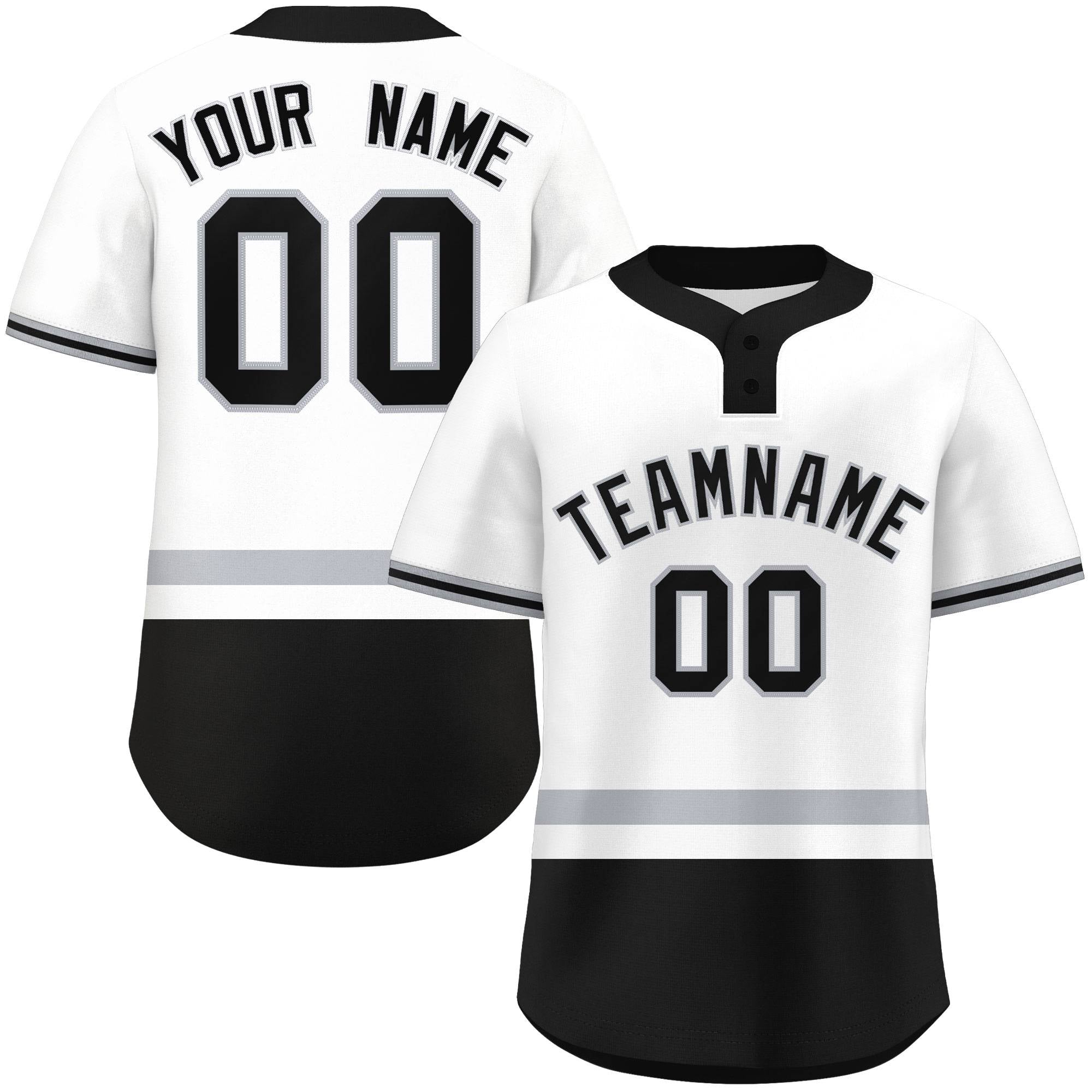 Custom White Gray-Black Color Block Personalized Authentic Two-Button Baseball Jersey