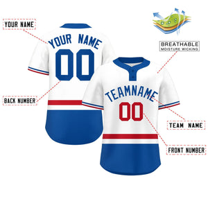 Custom White Red-Royal Color Block Personalized Authentic Two-Button Baseball Jersey