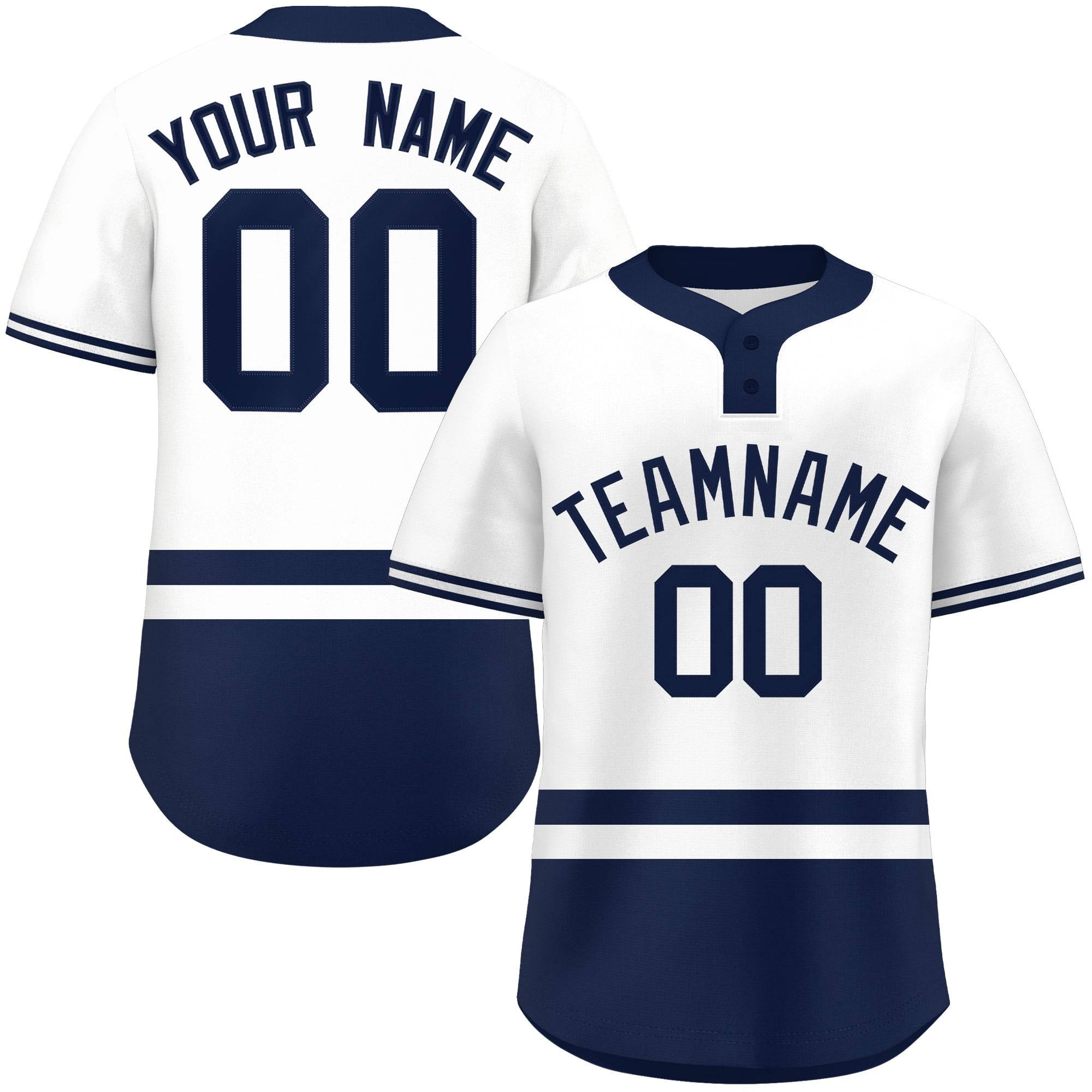 Custom White Navy Color Block Personalized Authentic Two-Button Baseball Jersey