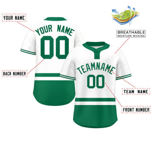 Custom White Kelly Green Color Block Personalized Authentic Two-Button Baseball Jersey