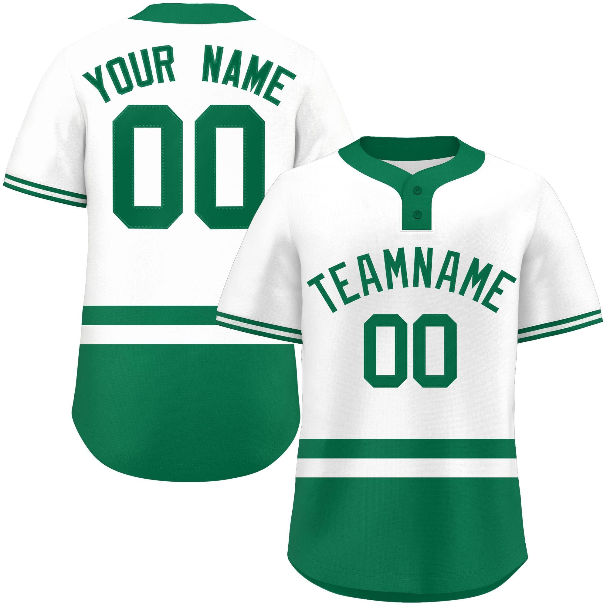 Custom White Kelly Green Color Block Personalized Authentic Two-Button Baseball Jersey