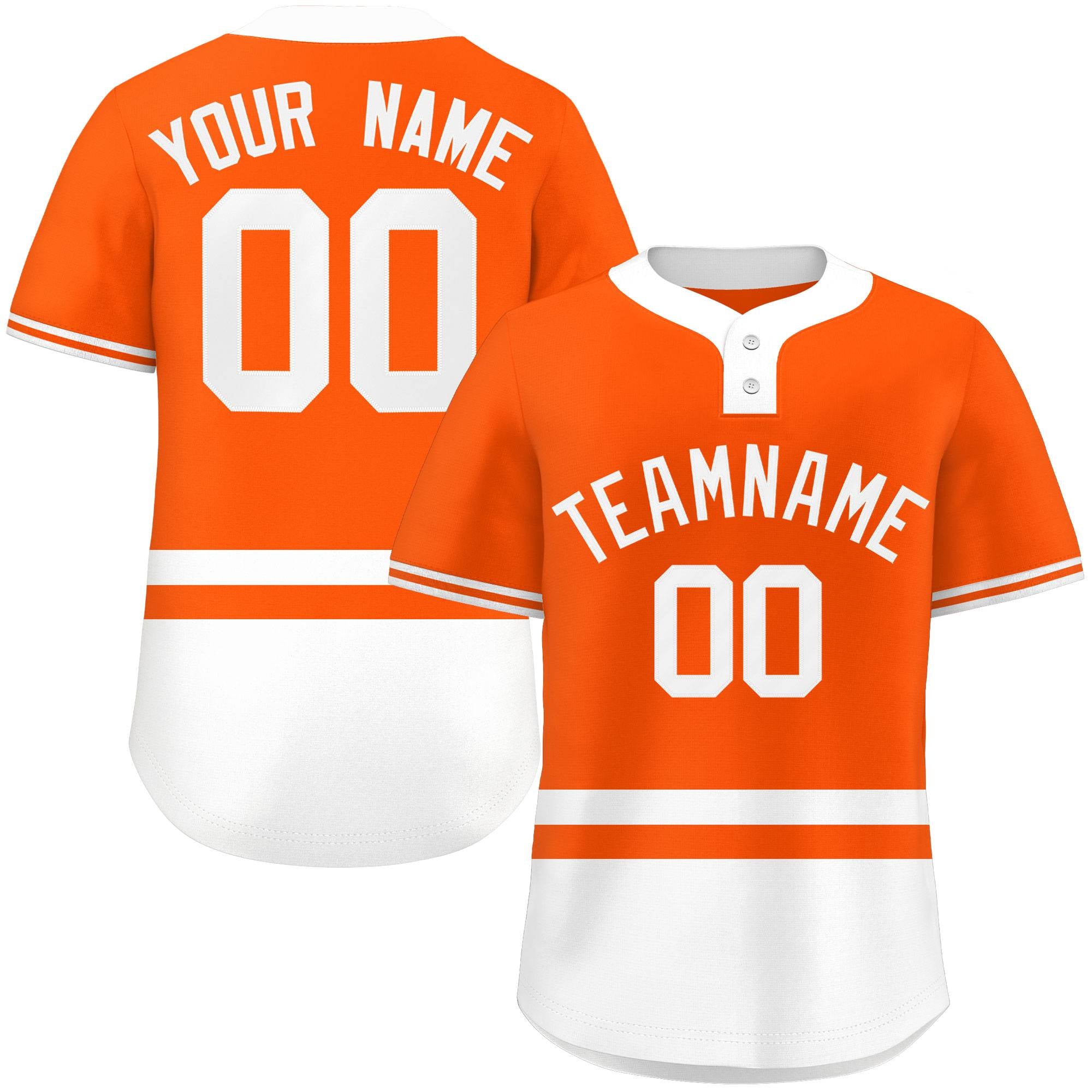 Custom Orange White Color Block Personalized Authentic Two-Button Baseball Jersey