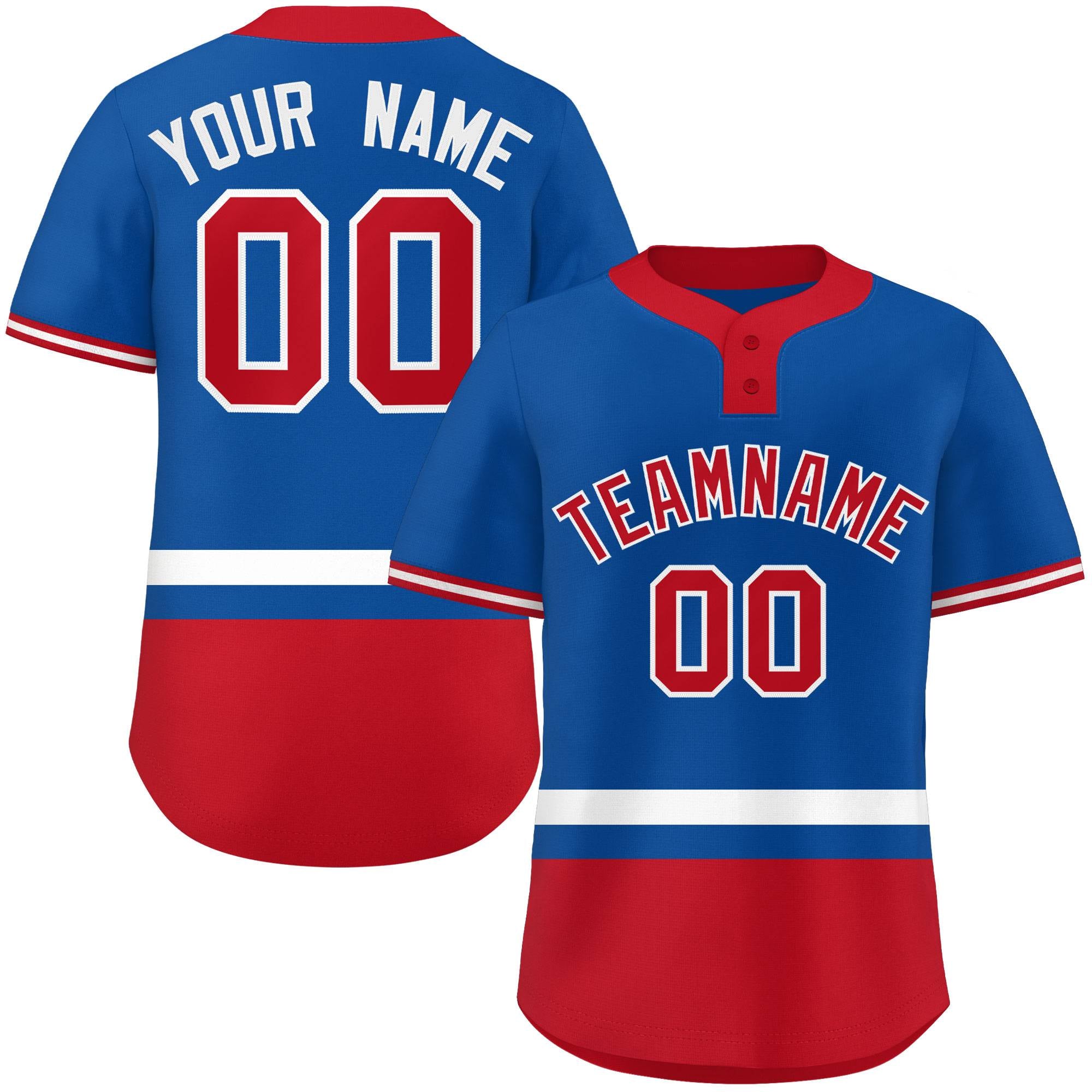 Custom Royal White-Red Color Block Personalized Authentic Two-Button Baseball Jersey