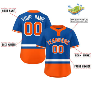 Custom Royal White-Orange Color Block Personalized Authentic Two-Button Baseball Jersey