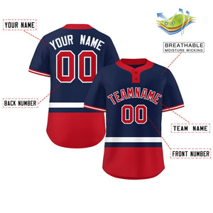 Custom Navy White-Red Color Block Personalized Authentic Two-Button Baseball Jersey