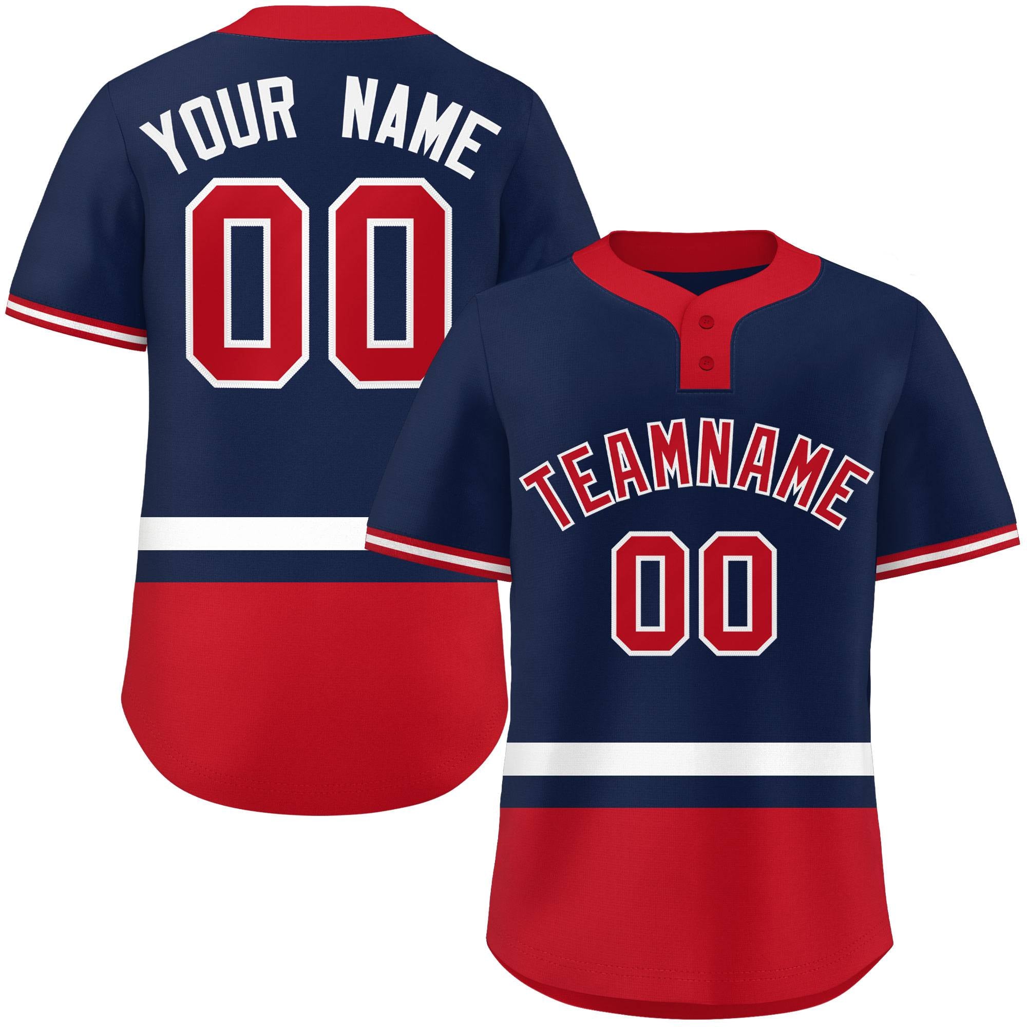 Custom Navy White-Red Color Block Personalized Authentic Two-Button Baseball Jersey