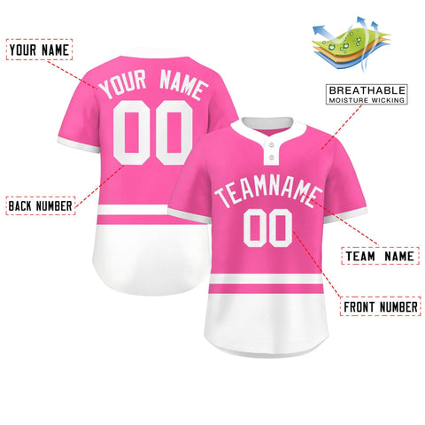 Custom Pink White Color Block Personalized Authentic Two-Button Baseball Jersey