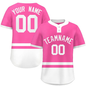 Custom Pink White Color Block Personalized Authentic Two-Button Baseball Jersey