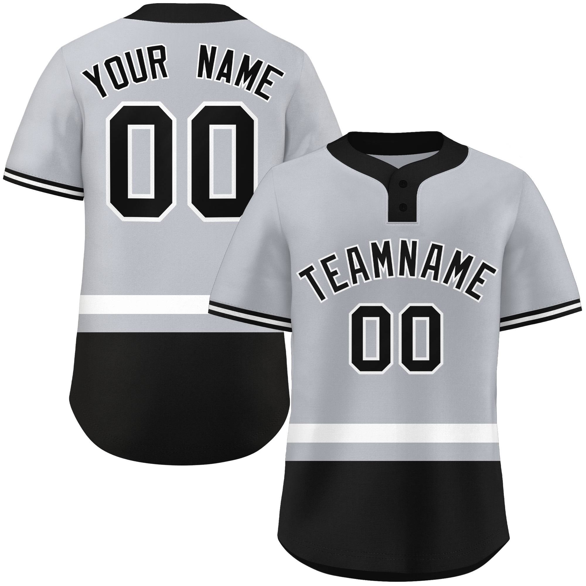 Custom Gray White-Black Color Block Personalized Authentic Two-Button Baseball Jersey