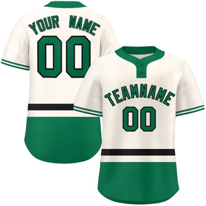 Custom Cream Black-Kelly Green Color Block Personalized Authentic Two-Button Baseball Jersey